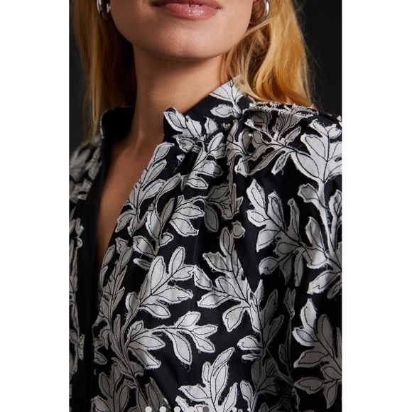 by Anthropologie Popover Blouse Top Black Grey Nwt NEW ANTHRO boho embroidered - Picture 4 of 7